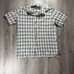Vector Shirt Boys 16 Gray‎ Plaid Linen Cotton Short Sleeve Button Up Casual